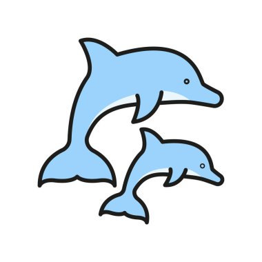 Canlı, özgün ve anlamlı su sanatları için çizgi yunus simgesine sahip renk.