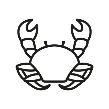 Temiz deniz ürünleri tasarımı, deniz ürünleri markalaşması ve okyanus illüstrasyon temaları için çizgi yengeç simgesi.