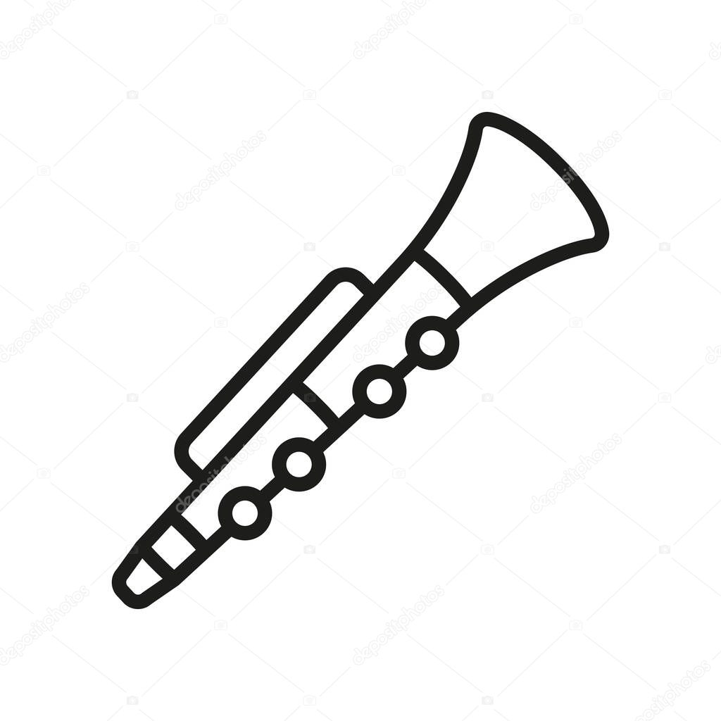 Line clarinet icon for minimal, elegant, and artistic music illustrations.