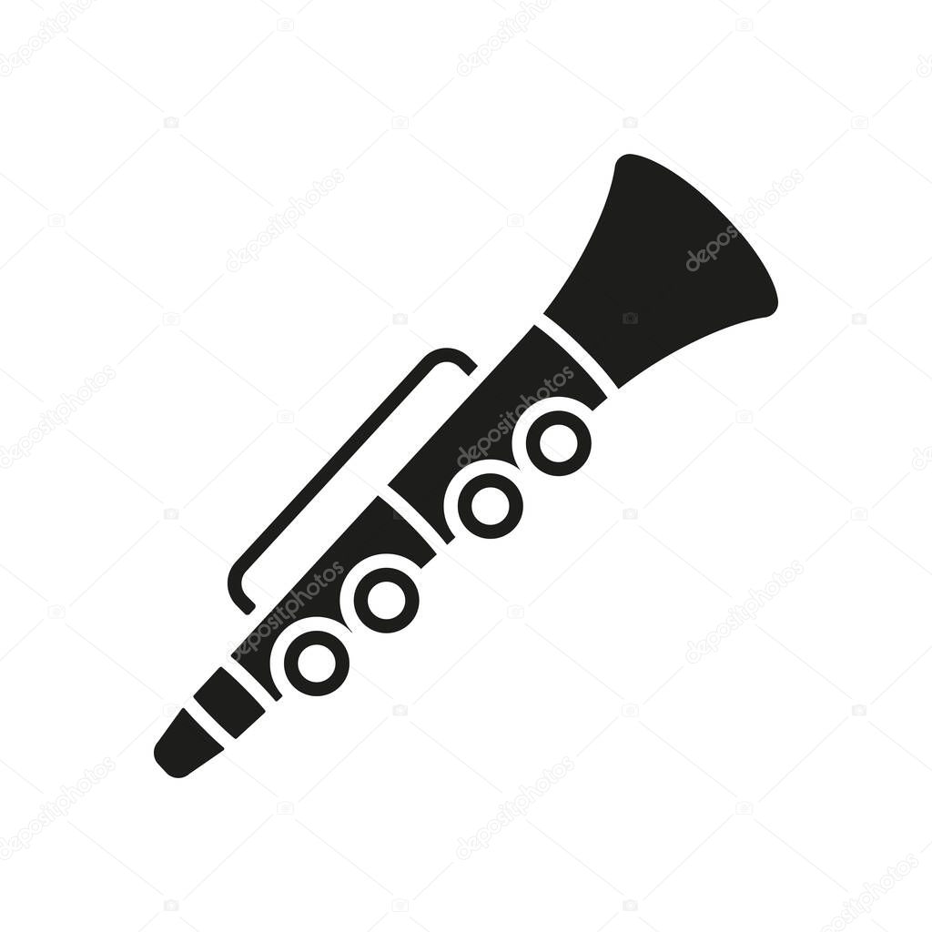 Glyph clarinet icon for bold, solid, and modern musical visuals.