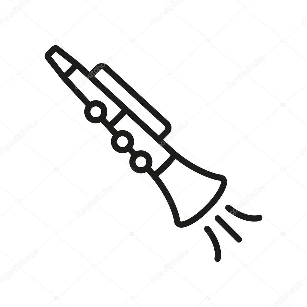 Line clarinet icon for minimal, elegant, and artistic music illustrations.