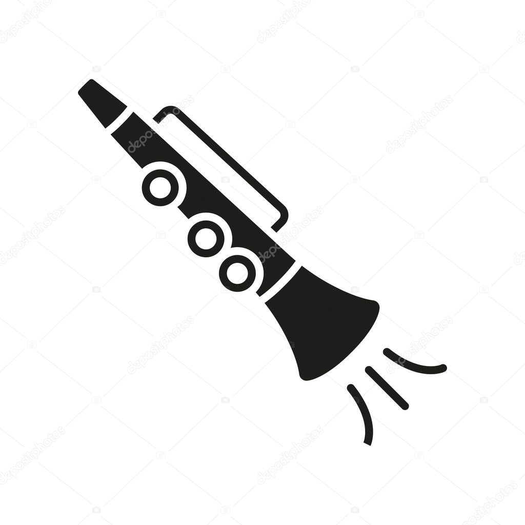 Glyph clarinet icon for bold, solid, and modern musical visuals.