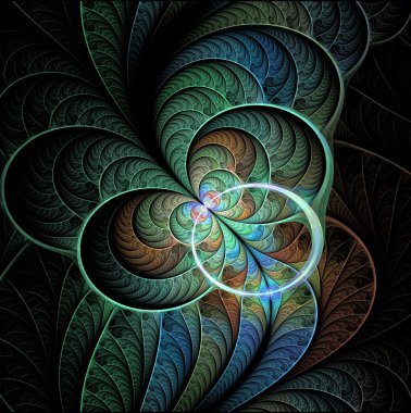 Yeşil ve mavi asimetrik model inci paleti. Oluşturulan bilgisayar grafikleri