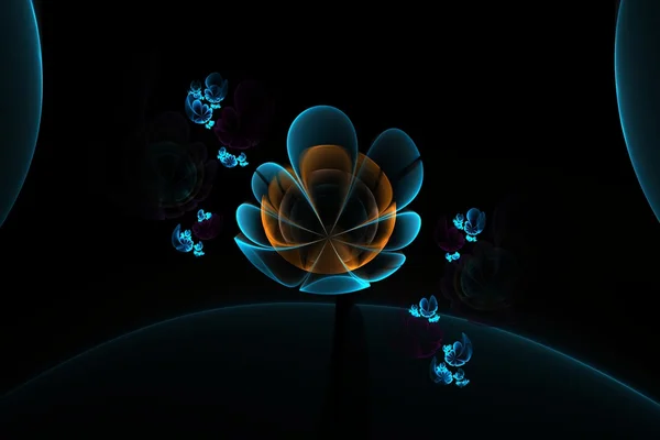 Abstrakcyjne kwiaty 3D. Kreatywny projekt fraktalnej w kolorach niebieskim i pomarańczowym — Zdjęcie stockowe