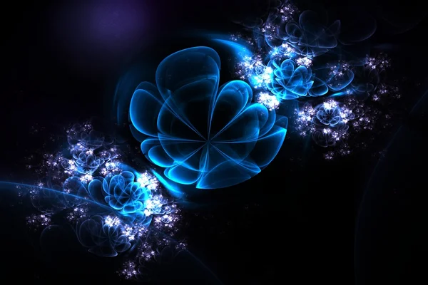유리 구체에서 추상 3d 꽃입니다. 파란색, 보라색, 흰색 색상에 프랙탈 — 스톡 사진