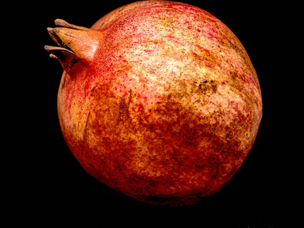 Whole Fruit Ripe Pomegranate Skin Black Background — Stock Photo, Image