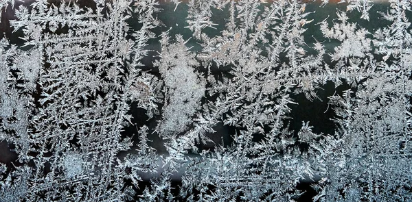 Frostiges Natürliches Muster Auf Einem Winterfenster Textur Frostiger Muster Dendritische — Stockfoto