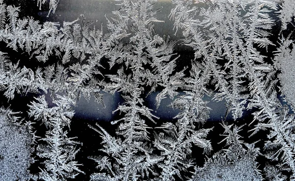 Frostiges Natürliches Muster Auf Einem Winterfenster Textur Frostiger Muster Dendritische — Stockfoto