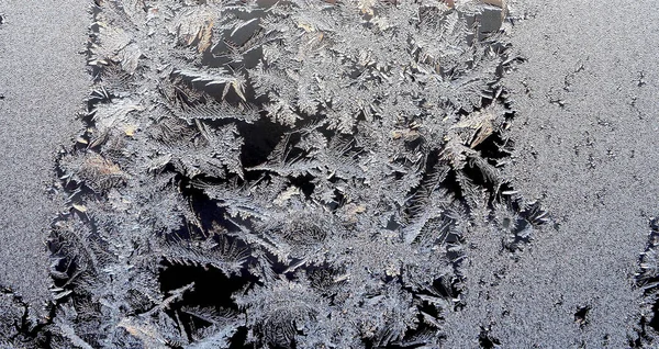 Padrão Natural Gelado Uma Janela Inverno Textura Modelos Gelados Estrutura — Fotografia de Stock