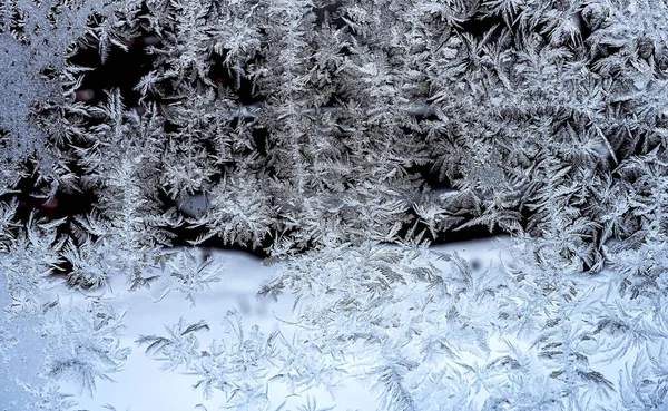 Ледяной Природный Узор Зимнем Окне Текстура Морозных Узоров Дендритная Структура Лицензионные Стоковые Фото