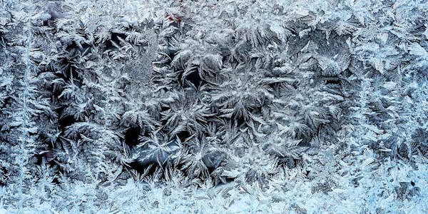 Frosty Naturligt Mönster Ett Vinterfönster Textur Frostiga Mönster Dendritisk Bildstruktur — Stockfoto