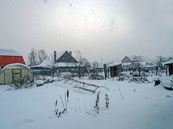 Вид Під Час Сильного Снігопаду Сільській Місцевості Південного Уралу Росія — стокове фото