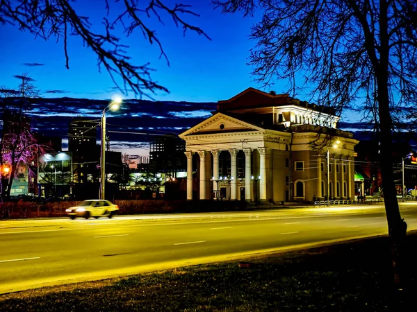 Night View Organ Hall Building Kirov Street Warm Spring Evening — Stock Photo, Image