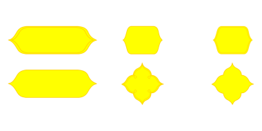 Yumuşak yuvarlak köşeli ve sivri uçlu aksanlı çeşitli geometrik şekillere sahip altı farklı sarı dekoratif çerçeve seti etiketler, etiketler veya süsleme grafik tasarım projeleri için uygundur..