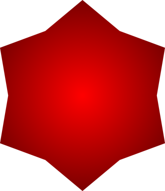 Altı köşeli bir yıldızın düz, iki boyutlu geometrik çizimi, aynı zamanda altıgen olarak da bilinir, koyu kırmızı bir tonla renklendirilmiş, hafif bir radyan gradyanı ile derinlik ve boyut hissi yaratıyor..