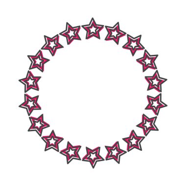 Bir daire içinde vektör yıldız simgesi. Beyaz izole edilmiş arkaplandaki yıldız çizgi film tarzından oluşan daire. Kolayca düzenlemek için gruplandırılmış katmanlar. Tasarımın için..