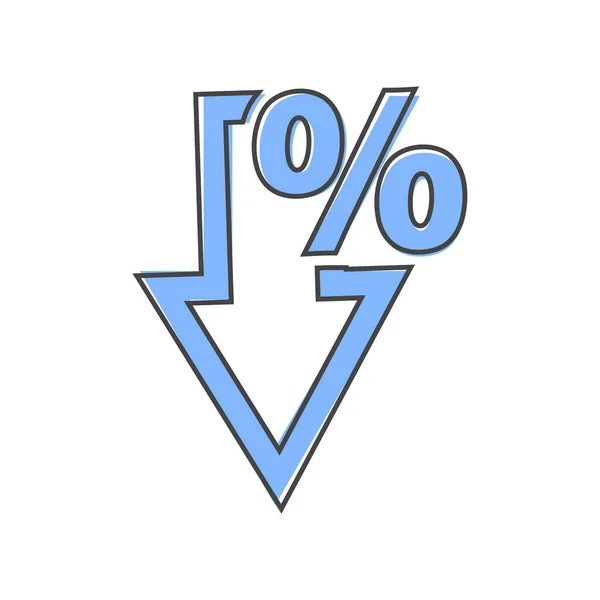 Icona Vettoriale Giù Freccia Percentuale Segno Stile Cartone Animato Sfondo — Vettoriale Stock