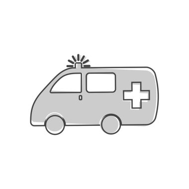 Beyaz izole arkaplanda vektör ambulans simgesi çizimi. Kolayca düzenlemek için katmanlar gruplandırıldı. Tasarımın için..