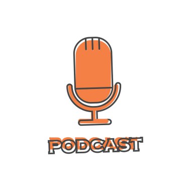 Beyaz izole arkaplanda Podcast vektör simgesi. Kolayca düzenlemek için katmanlar gruplandırıldı. Tasarımın için..