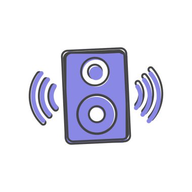 Beyaz izole arkaplanda vektör simgesi müzik hoparlörü.