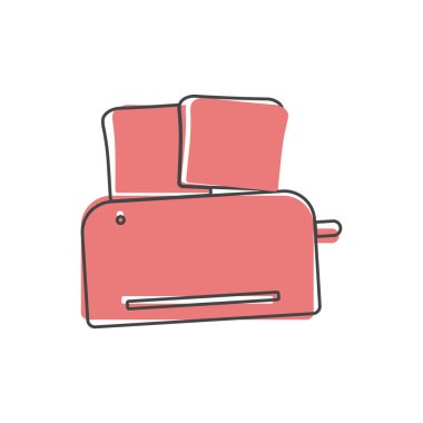 Vektör tost makinesi simgesi. Mutfak gereçleri beyaz izole arka planda çizgi film stili. Kolayca düzenlemek için katmanlar gruplandırıldı. Tasarımın için..