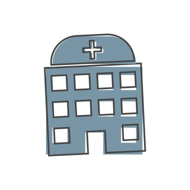 Vektör hastanesi. Beyaz izole edilmiş arka planda düz görüntü sağlık çizgi film stili. Kolayca düzenlemek için katmanlar gruplandırıldı. Tasarımın için..