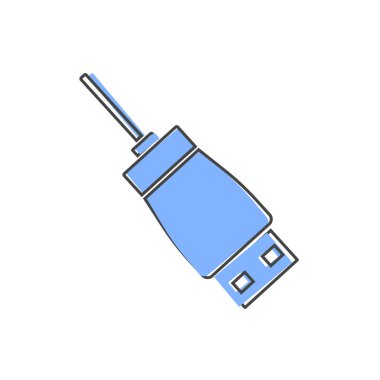 Beyaz izole arkaplanda Usb kablo simgesi çizgi film biçimi. Kolayca düzenlemek için katmanlar gruplandırıldı. Tasarımın için..