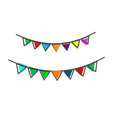 Beyaz izole arkaplanda bayram çok renkli bayrakların vektör görüntüsü. Kolayca düzenlemek için katmanlar gruplandırıldı. Tasarımın için..