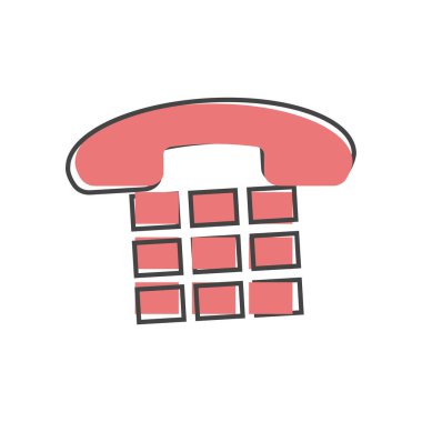 Beyaz izole arkaplanda çizgi film tarzında retro telefon simgesinin vektör görüntüsü. Kolayca düzenlemek için katmanlar gruplandırıldı. Tasarımın için..