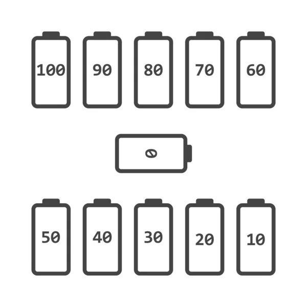 Ställ Batteriet Nivå Ikon Vit Isolerad Bakgrund Lager Grupperade För — Stock vektor