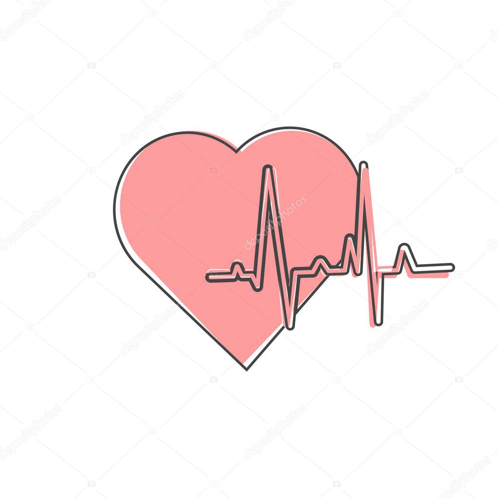 Vector heart rate icon. Arrhythmia and heart icon cartoon style on white isolated background. Layers grouped for easy editing illustration. For your design.