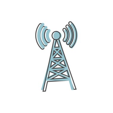 Beyaz izole arkaplanda çizgi film tarzında anten vektör simgesi. Kolayca düzenlemek için katmanlar gruplandırıldı. Tasarımın için..