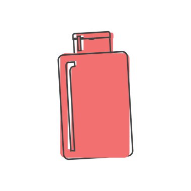 Saç şampuanının vektör simgesi, banyo jeli. Vücut bakımı. Beyaz izole arkaplanda saflık sembolü çizgi film tarzı. Kolayca düzenlemek için katmanlar gruplandırıldı. Tasarımın için..