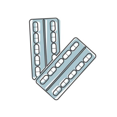 Kabarcıklarda vektör hapları, karikatür tarzında, beyaz izole edilmiş arka planda. Kolayca düzenlemek için katmanlar gruplandırıldı. Tasarımın için..