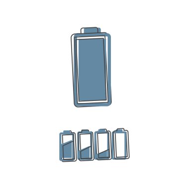 Tam batarya ve düşük batarya beyaz izole arka planda çizgi film tarzına ayarlandı. Kolayca düzenlemek için katmanlar gruplandırıldı. Tasarımın için..