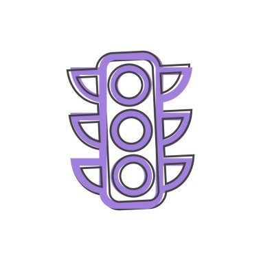 Beyaz izole arkaplanda çizgi film tarzında trafik ışığı vektör simgesi. Kolayca düzenlemek için katmanlar gruplandırıldı. Tasarımın için..