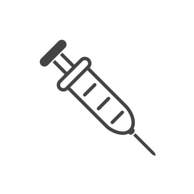 Beyaz izole edilmiş arka planda tıbbi şırınga vektör ikonu. Kolayca düzenlemek için katmanlar gruplandırıldı. Tasarımın için..