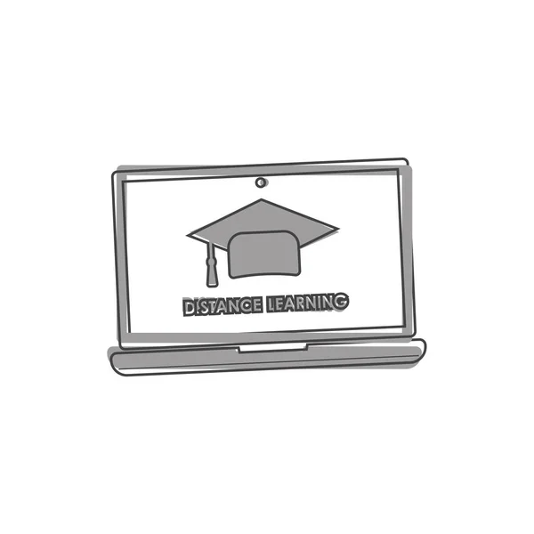 Icona Dell Apprendimento Distanza Vettoriale Icona Computer Portatile Simbolo Istruzione — Vettoriale Stock
