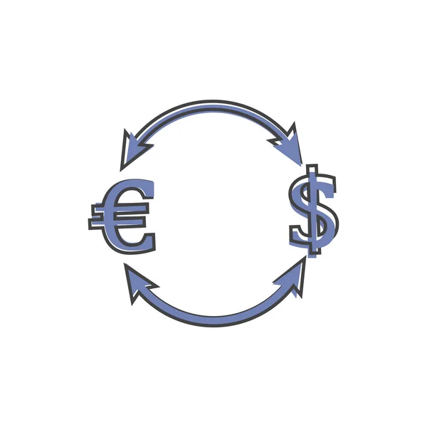 Seta Vetorial Ícone Sinal Dólar Euro Estilo Cartoon Fundo Isolado — Vetor de Stock