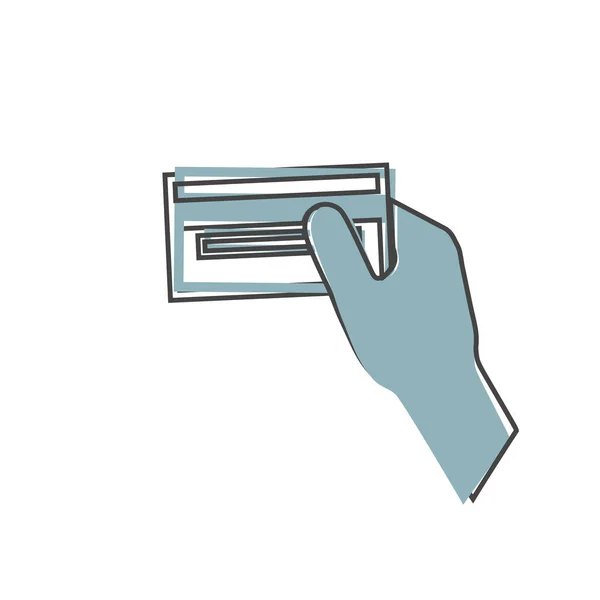 Main Icône Vectorielle Tient Une Carte Crédit Sur Style Dessin — Image vectorielle
