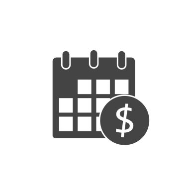 Takvim vektör simgesi beyaz izole arka planda para doları ile. Kolayca düzenlemek için katmanlar gruplandırıldı. Tasarımın için..