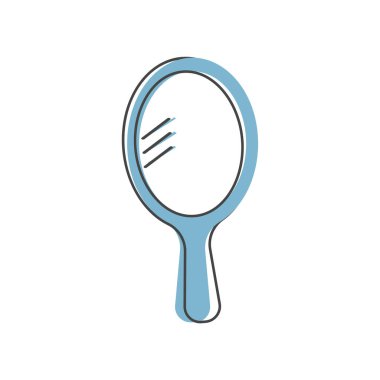 Makyaj için vektör ikonu el aynası ve beyaz izole arka planda karikatür tarzı kişisel bakım. Kolayca düzenlemek için katmanlar gruplandırıldı. Tasarımın için..