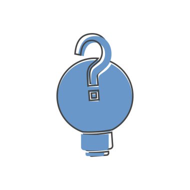 Sorunun vektör simgesi çözümü, beyaz izole arkaplanda çizgi film tarzında soru işareti olan ampul. Kolayca düzenlemek için katmanlar gruplandırıldı. Tasarımın için..