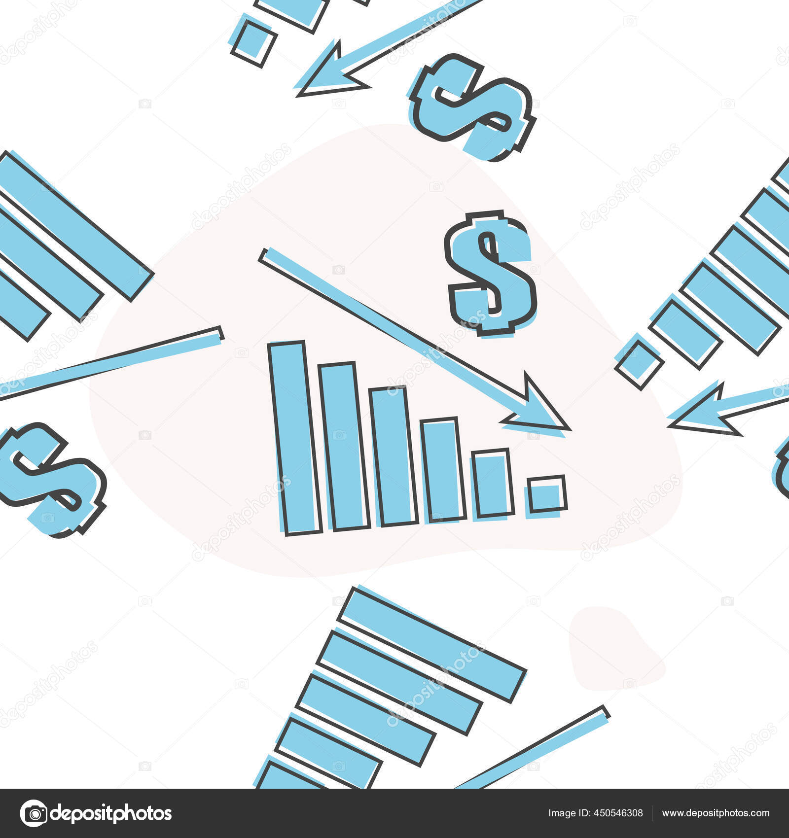 景気後退のベクトル画像 アイコン金融危機 白を背景にシームレスなパターンで販売漫画のスタイルをドロップします レイヤーをグループ化して簡単にイラストを編集できます  デザインのために ストックベクター ©oksanaoo 450546308
