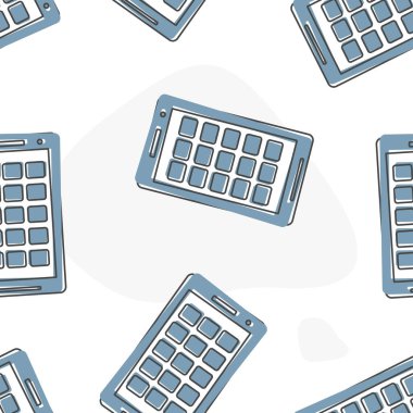 Beyaz arkaplanda kusursuz desenli akıllı telefon çizgi film tarzının vektör simgesi. Kolayca düzenlemek için katmanlar gruplandırıldı. Tasarımın için.