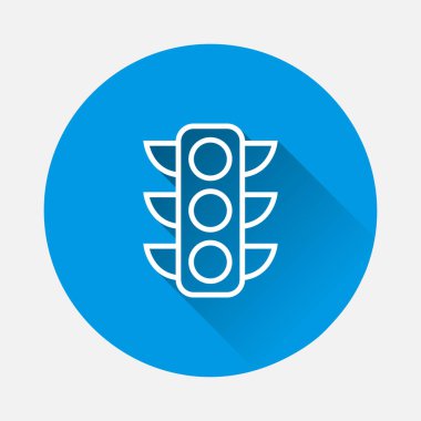 Mavi arkaplanda trafik ışığı vektör simgesi. Uzun gölgeli düz bir görüntü. Kolayca düzenlemek için katmanlar gruplandırıldı. Tasarımın için..