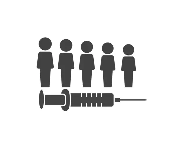Nüfus aşılama vektör simgesi. Beyaz arka planda şırınga ve kalabalık var. Kolayca düzenlemek için katmanlar gruplandırıldı. Tasarımın için..