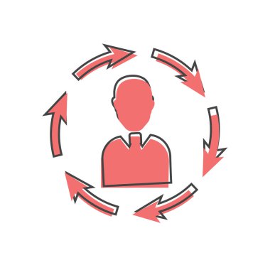 Beyaz izole arka planda çizgi film stili oklu vektör ikonu iş adamı. Kolayca düzenlemek için katmanlar gruplandırıldı. Tasarımın için..