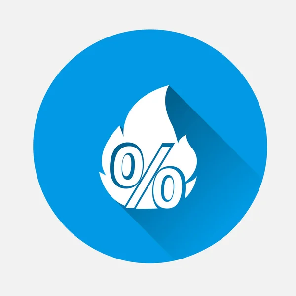 Feu Icône Pourcentage Sur Fond Bleu Image Plate Avec Ombre — Image vectorielle