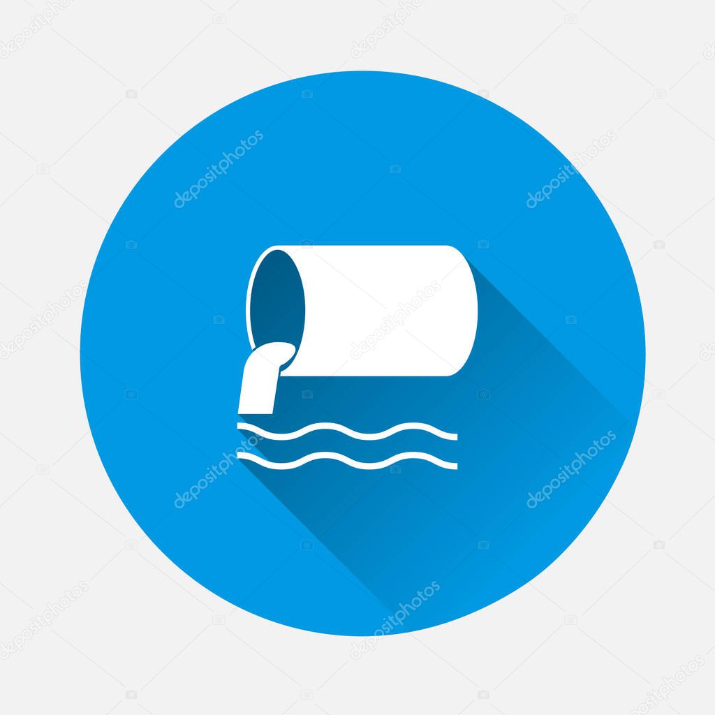 Waste water vector icon on blue background. Flat image with long shadow.